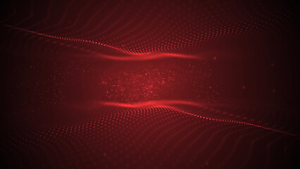 Red abstract background with moving dots