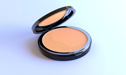 Open compact of light peach pressed powder.