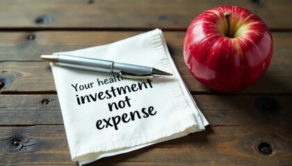 Health Investment_ Apple & Napkin Quote on Wooden Table