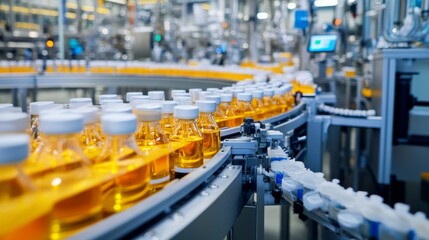 A state-of-the-art pharmaceutical manufacturing plant with automated production lines producing vaccines under stringent quality control, Pharmaceutical manufacturing plant scene