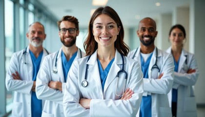 Fototapeta premium Diverse Medical Team, Smiling Doctors, Healthcare Professionals