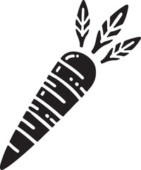 Silhouette vector of a carrot with leafy greens, symbolizing health, nature, and freshness. Ideal for food, farming, and eco-friendly design projects.