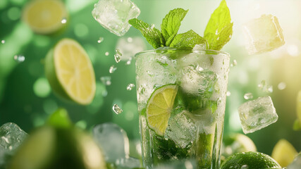 Refreshing Mojito Overflowing With Vibrant Mint and Citrus, Serving as the Perfect Summer Drink at a Sunlit Gathering
