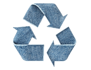 3D Blue Denim Recycling Symbol on transparent background.