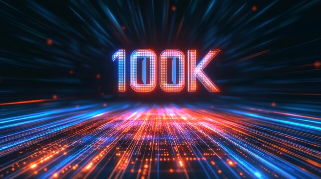 Glowing 100K Celebration Representing Achievements Online and Follower Count Milestones.