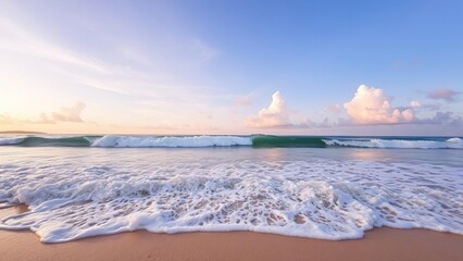 Obraz premium Scenic view of waves rolling onto sandy tropical beach, paradise, travel