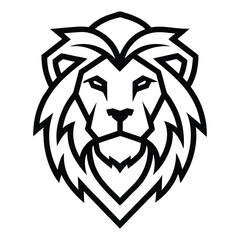 Geometric Bold Lion Head Logo Silhouette outline black and white Graphic