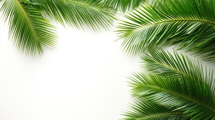 Fototapeta premium Tropical palm leaves frame, white background, summer design.