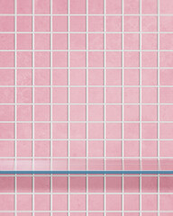 Empty glass shelf for display products with pink tiles background