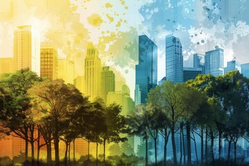 Vibrant urban forest skyline contrast