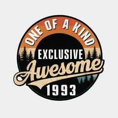 Fototapeta premium Vintage-Style Awesome 1993 Graphic with Sunset & Pine Tree Silhouettes