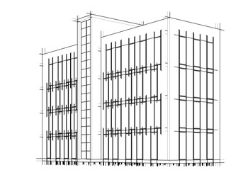 Modern office building. Architectural drawing sketch