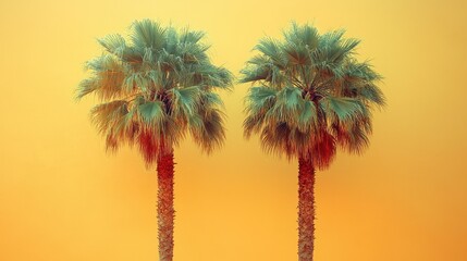 Obraz premium Twin palms sunset desert landscape postcard.