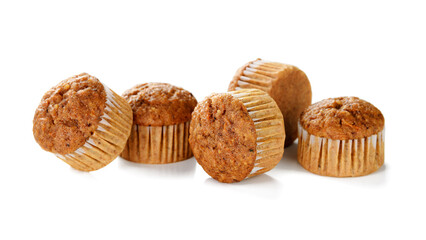 Homemade Carrot Muffins with Cream Cheese Frosting for every day. isolated on white background