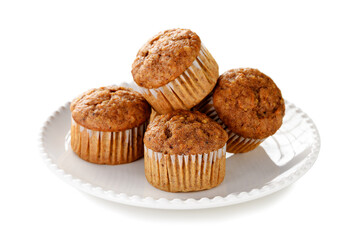 Homemade Carrot Muffins with Cream Cheese Frosting for every day. isolated on white background