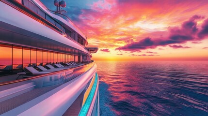 High-tech luxury yacht with large outdoor pool and luxurious sunbathing area, background wallpaper AI generated image
