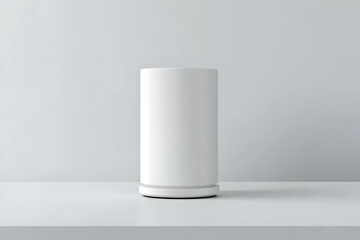 Minimalist white cylinder podium for product presentation with empty space