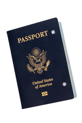 Invalidated Blue Passport with Holes on a White Background