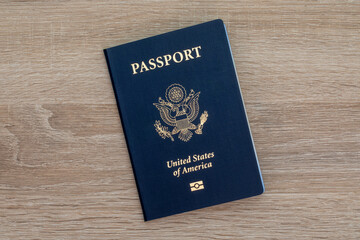 Blue Passport on a Table – Travel Document Stock Photo