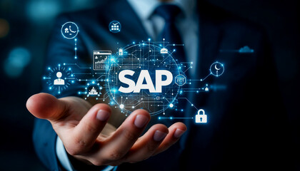 Businessman Holding Holographic SAP System Interface
