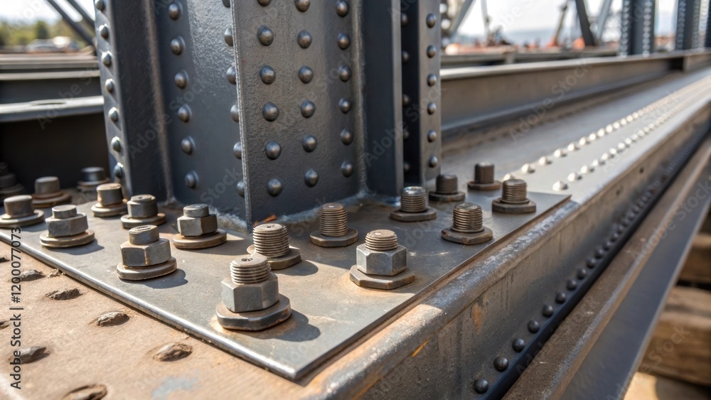 Poster A closeup focuses on a section of a steel pile with protective coating showcasing rivets and bolts that secure the foundational structure reflecting the strength required for