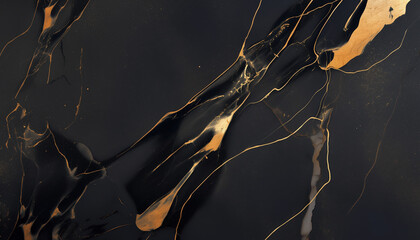 Soft, black and gold, luxurious, elegant, dark marble texture with gold veins and cracks, polished stone backgroung, fluid surface