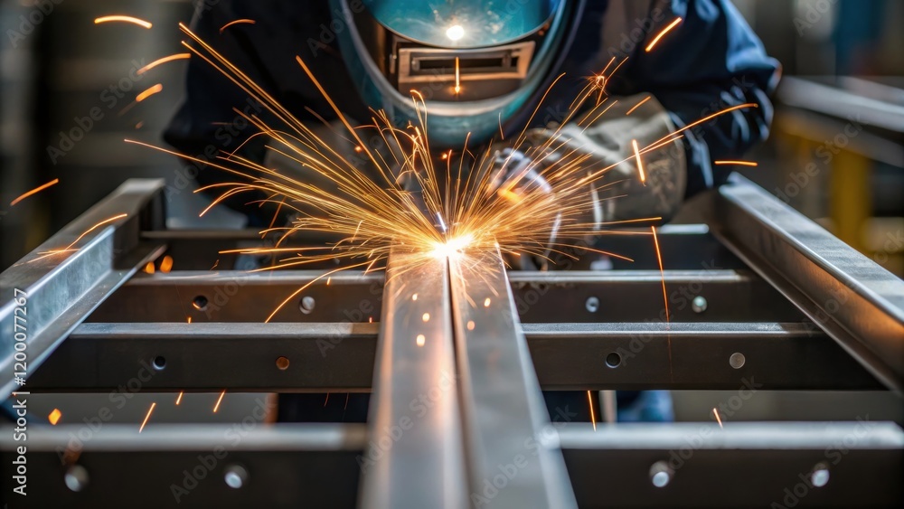 Aufkleber A closeup image of welding sparks flying as a technician connects two metal components capturing the merger of advanced techniques and heavyduty materials in rack assembly.