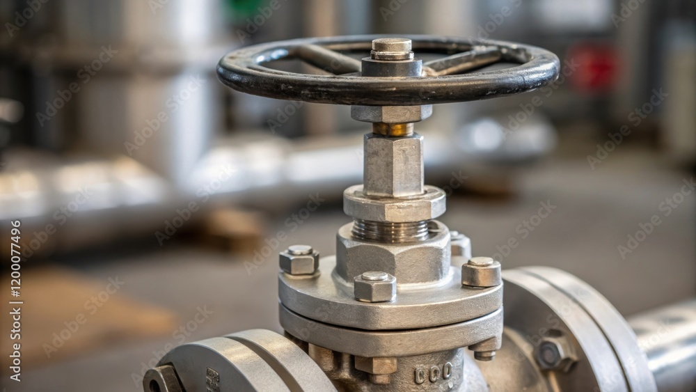 Poster A closeup of a control valve connected to the pump showing the precise mechanism operating smoothly with a faint sheen on the metal from regular use.