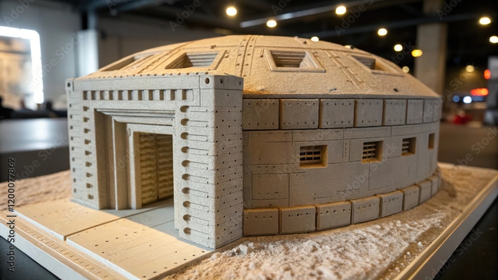 Poster A closeup of an architectural model of the bunker with fine details highlighted illustrating the design concept before the build.