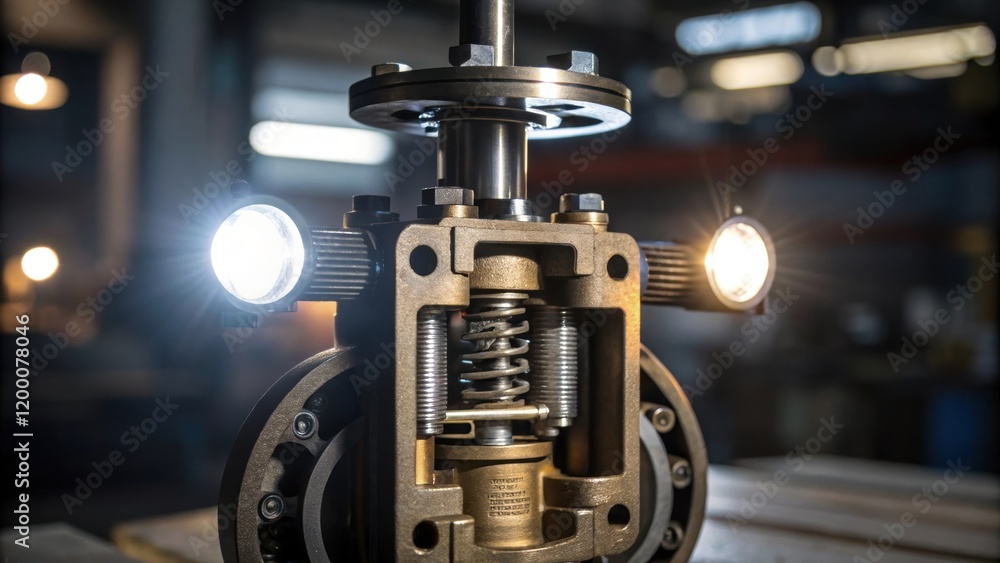 Poster a closeup of a pressure valves intricate inner mechanisms showcasing gears and springs under the ill