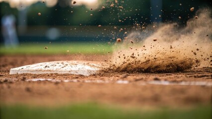 Obraz premium A closeup of a pile being driven into the ground with soil and dust kicking up around it capturing the force and impact as it trates the earth.