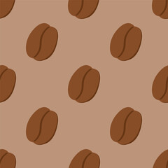 Cute brown seamless pattern with coffee beans. Banner, background, wallpaper, wrapping paper, packaging, fabric template.