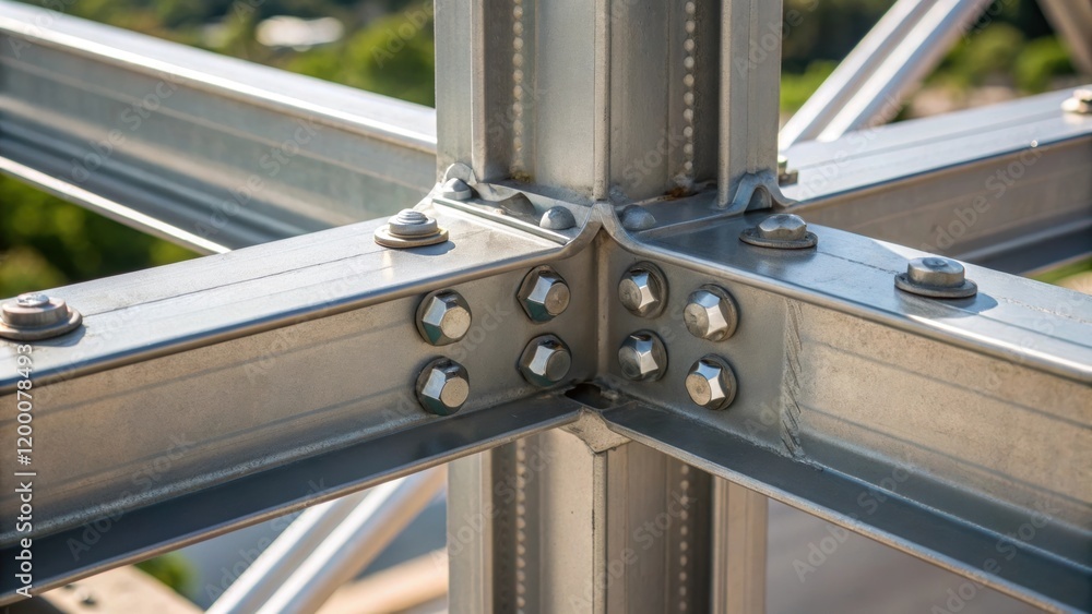 Aufkleber A closeup of a steel connection point on a bridge section showcasing the precision of the engineering and the shiny welds that hold the structure together.