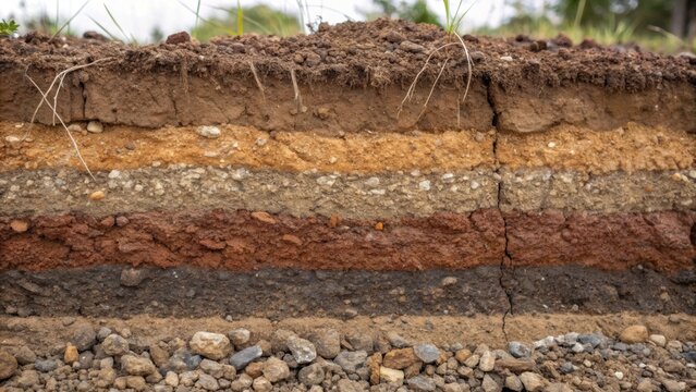 A closeup of a soil core sample freshly extracted showing layers of earth minerals and gravel indicative of the sites geological characteristics.