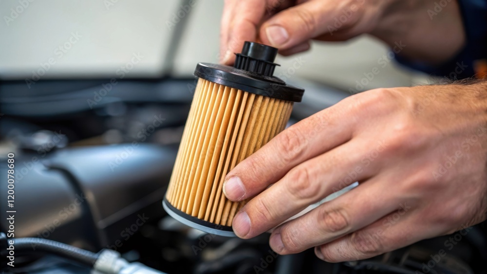 Poster A closeup of a technicians hands cleansing a fuel pump filter emphasizing the need for regular cleaning in maintenance protocols.