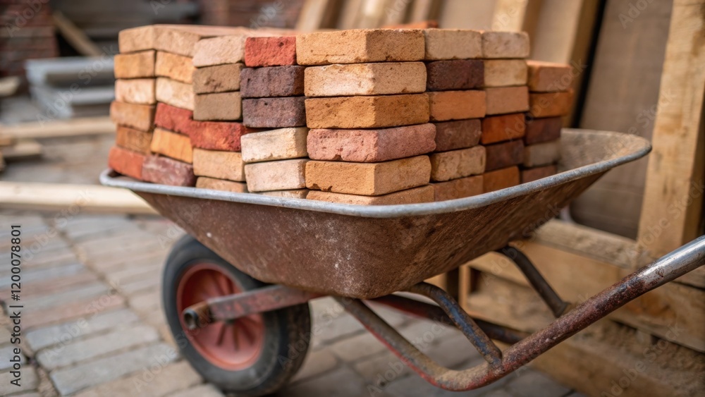 Aufkleber a closeup of a wheelbarrow filled with bricks highlighting the texture and earthy hues of the bricks