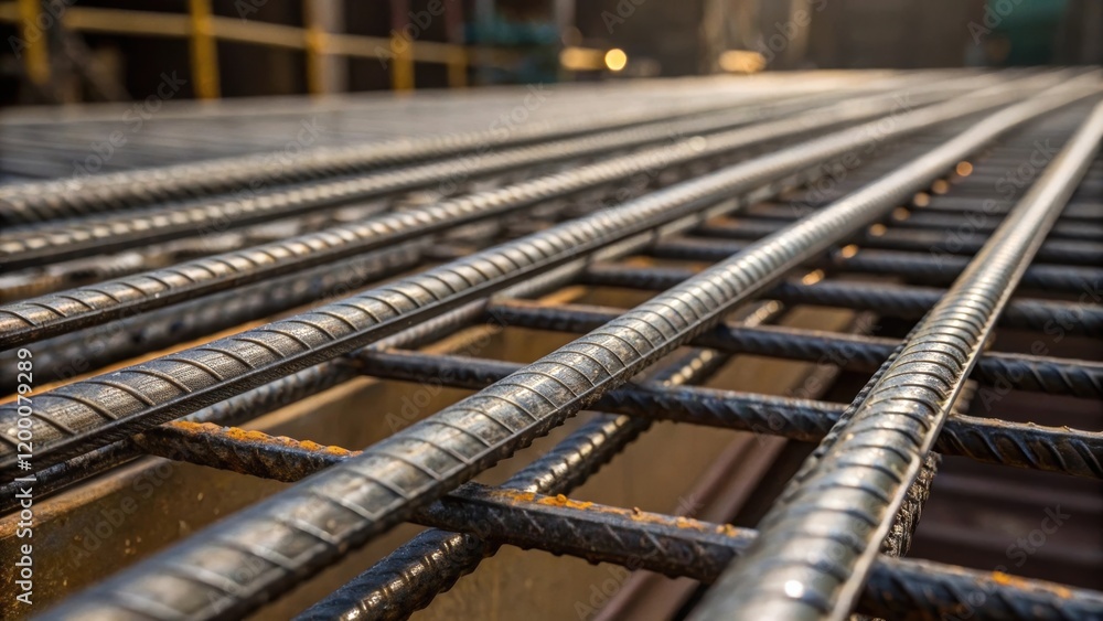 Poster a closeup of detailed steel reinforcements captured by a 3d scanner the metallic surfaces glinting u