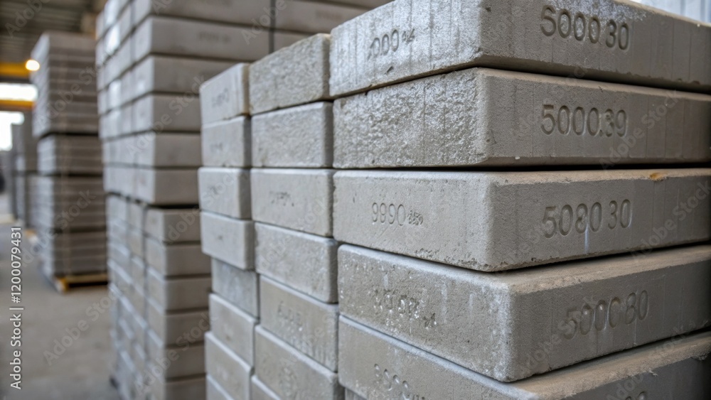 Poster A closeup of freshly p concrete blocks piled in stacks showing the texture and markings of the material that will be utilized in the facilitys walls.