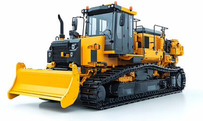Obraz premium Yellow bulldozer studio shot, white background