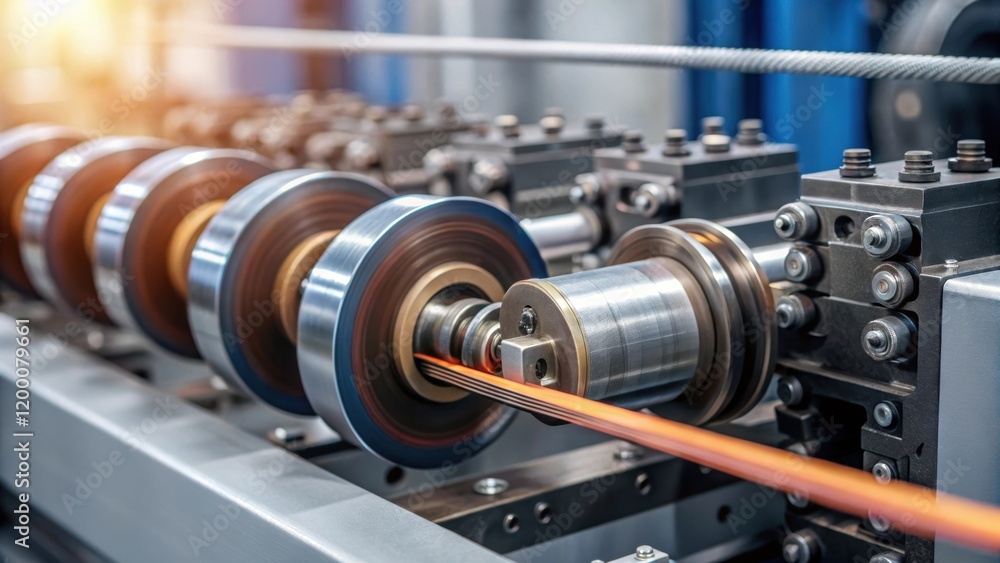 Poster A closeup of highspeed machinery in action with metallic components rotating rapidly conveying the urgency and efficiency of industrial cable production.