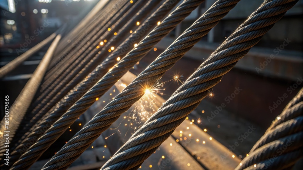 Aufkleber a closeup of heavy steel cables being raised with glimmers of sunlight reflecting off their surfaces