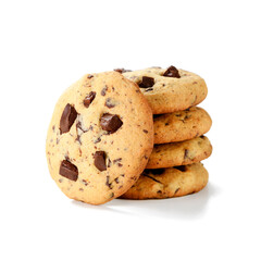 Delicious chocolate chip cookies isolated on white background