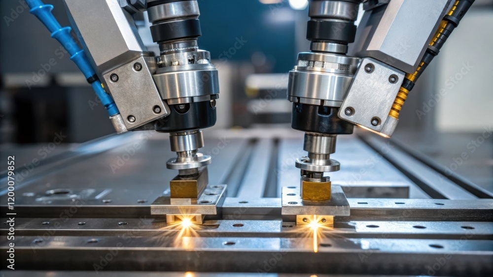 Aufkleber A closeup of robotic grippers as they securely hold a metal component demonstrating precision and stability during the welding process.