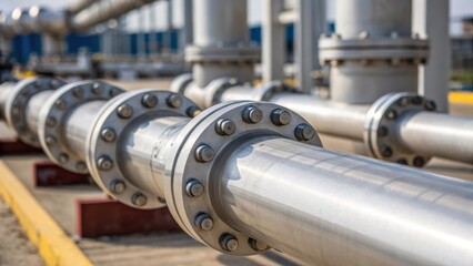 A closeup of piping connections at a fuel depot highlighting the welds flanges and couplings that ensure safe and efficient fuel transportation.