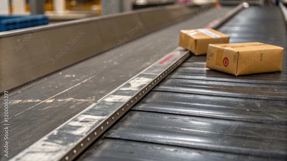 Leinwandbilder a closeup of the edges of the conveyor belt revealing the wear and tear marks that tell the story of