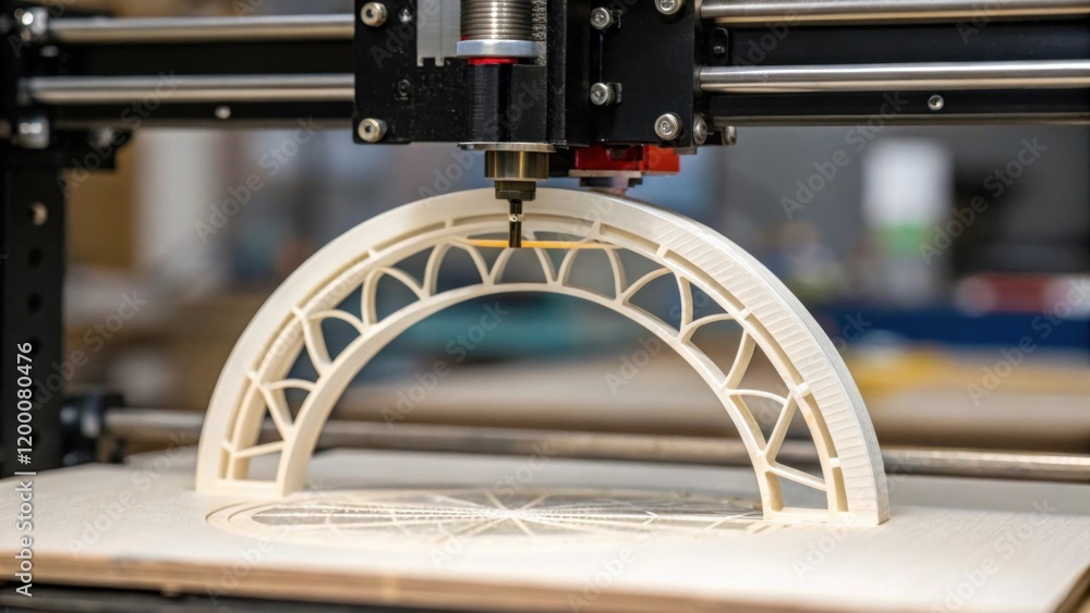 Poster A closeup of the layering process as the printer completes a circular arch emphasizing the precision of curves and angles achieved through advanced 3D printing techniques.