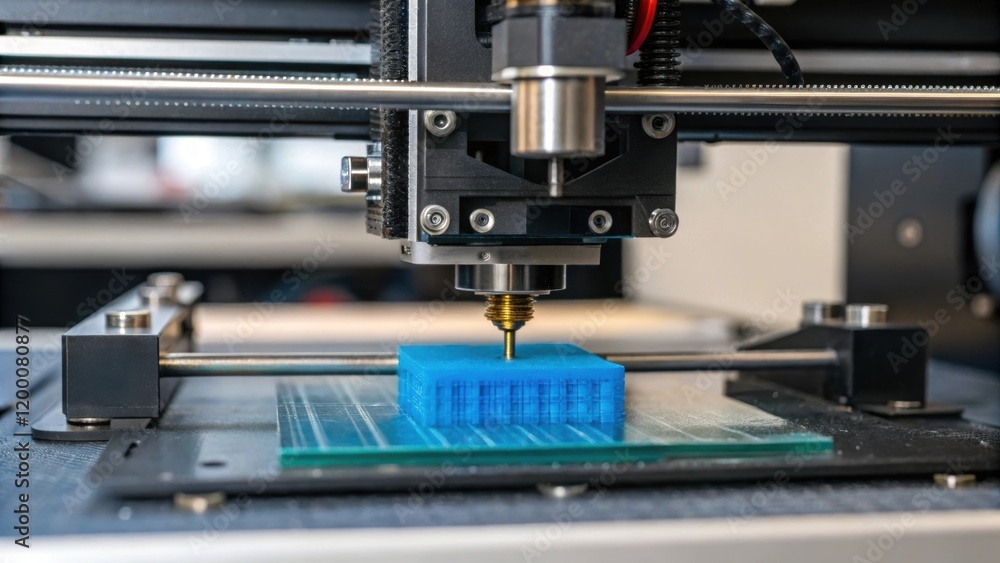 Poster A closeup shot of a 3D printer in action layering materials to create components symbolizing innovation in smart manufacturing.