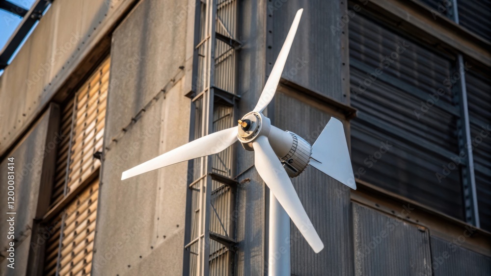 Aufkleber a closeup view of a small wind turbine mounted on an industrial building with the turbines intricate