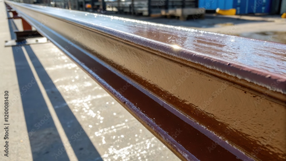 Poster a closeup view of a steel girder covered in a coat of protective paint the shiny surface reflecting 