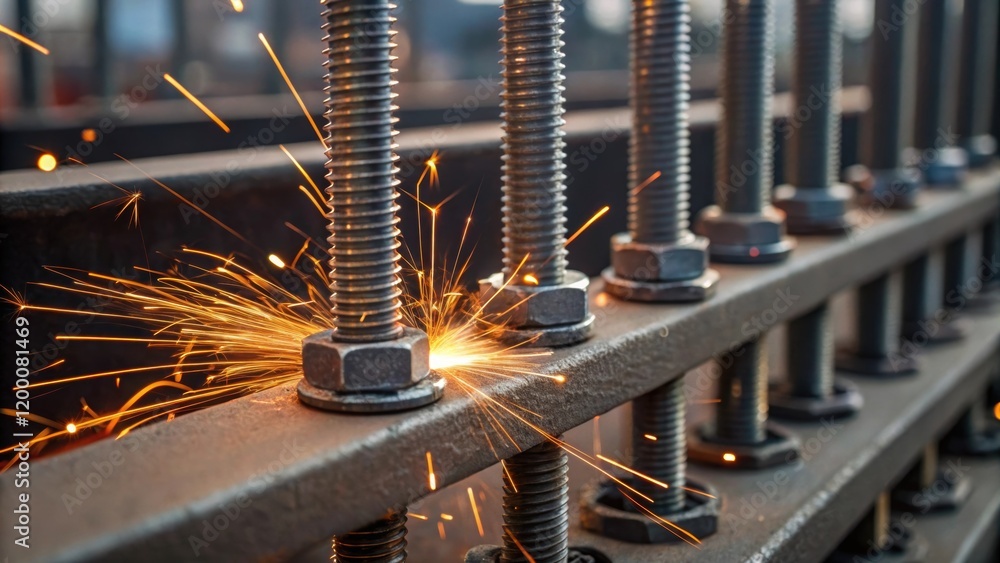 Aufkleber a closeup view of bolts being tightened with industrial tools with sparks flying showcasing the ener